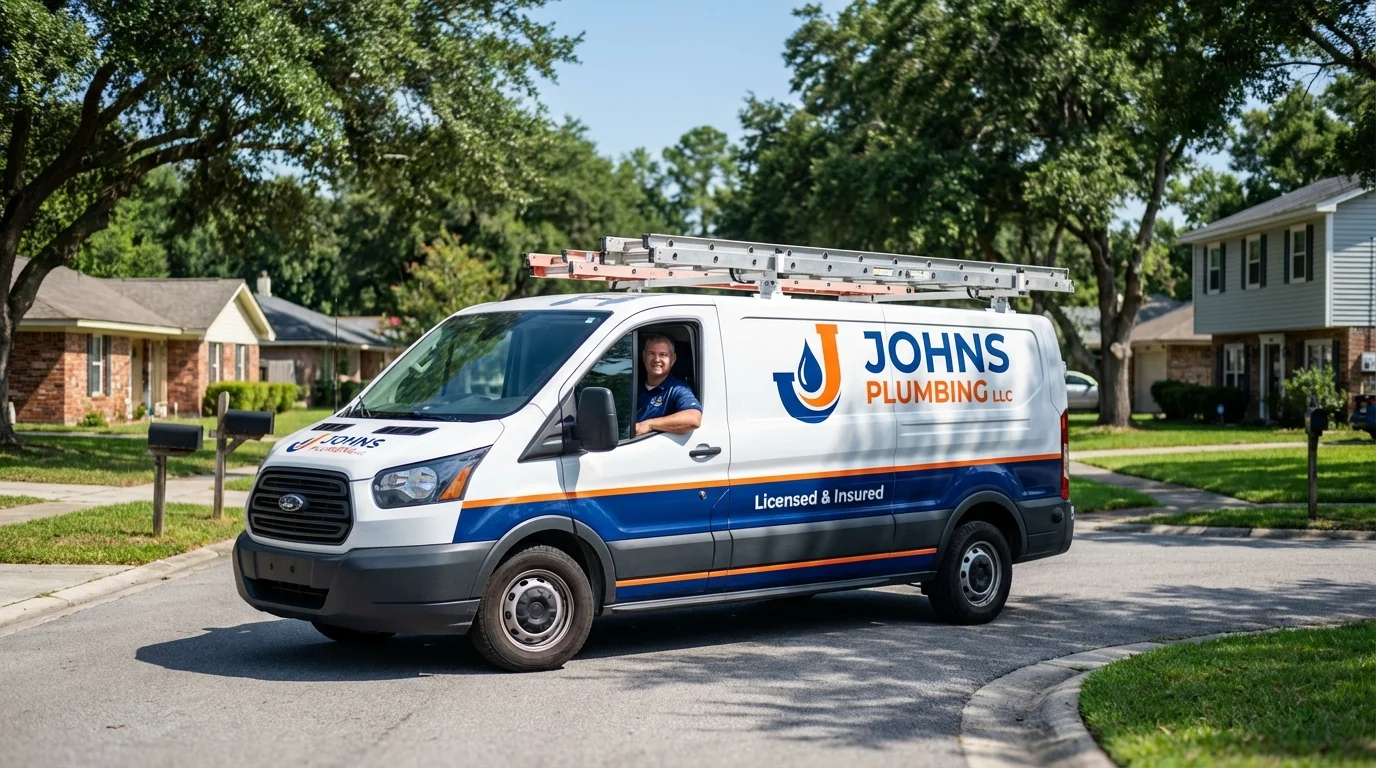 Johns Plumbing LLC service van in Cut Off, LA