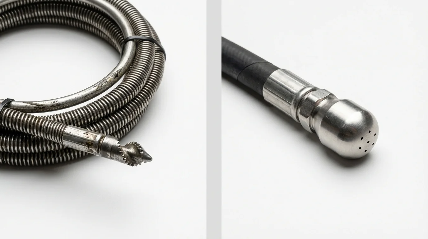 Drain snake cable and hydro jetting nozzle used for drain cleaning in Cut Off, LA