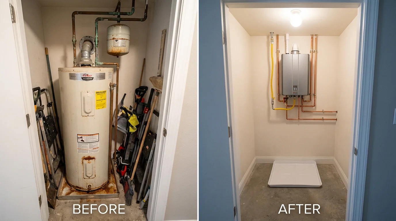 Tank water heater versus wall-mounted tankless unit comparison for Cut Off, LA homeowners