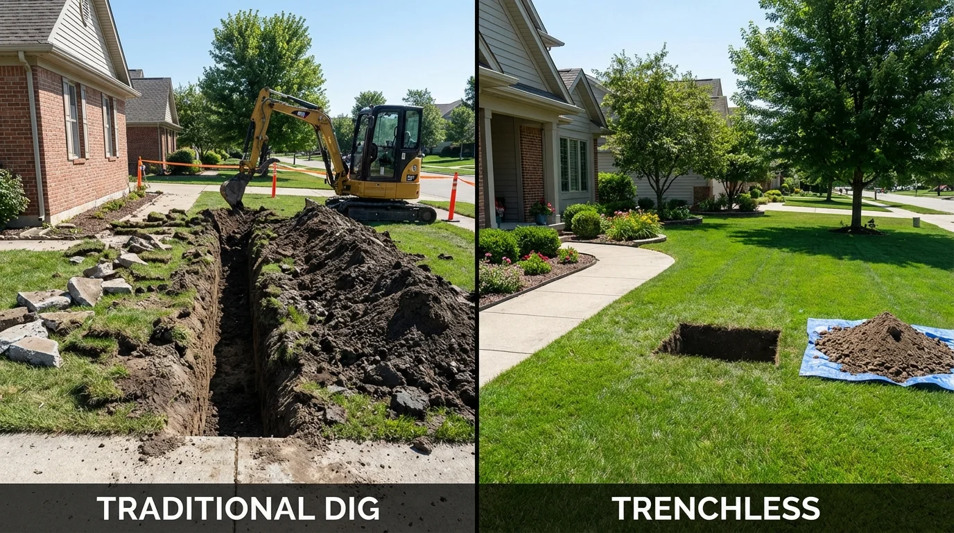 Trenchless sewer repair with minimal yard damage versus traditional excavation in Cut Off, LA